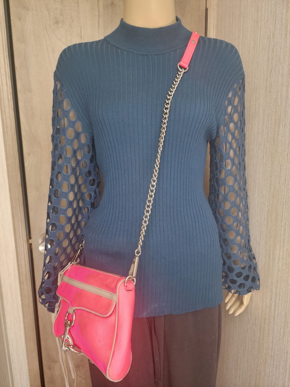 Rebecca Minkoff Hot Pink and Gray Leather Zip Crossboy Bag